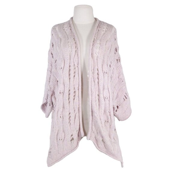 Calypso Women Size 1 Lilac Purple Cardigan Sweater Crochet Knit S/S Alpaca Shirt - Picture 1 of 9